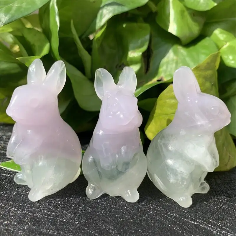 

Natural Fluorite Rabbit Gem Crystals Hand Carving Mini Cute Crafts Healing Aura Decorative Ornaments Holiday Gifts 1pcs