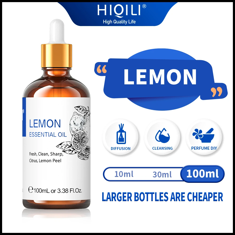 HIQILI 100ML Lemon Essential Oils,100% Pure Nature for Aromatherapy | Used for Diffuser，Humidifier，Massage | Clean and Steriliz