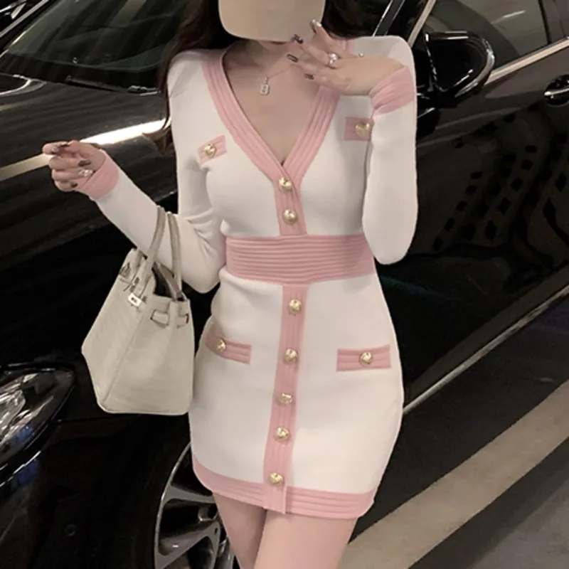 

Fall Winter Sweater vestidos feminino Women Vintage Long Sleeve Slim Sexy Bodycon Dress Korean Fashion Casual Robe Femme