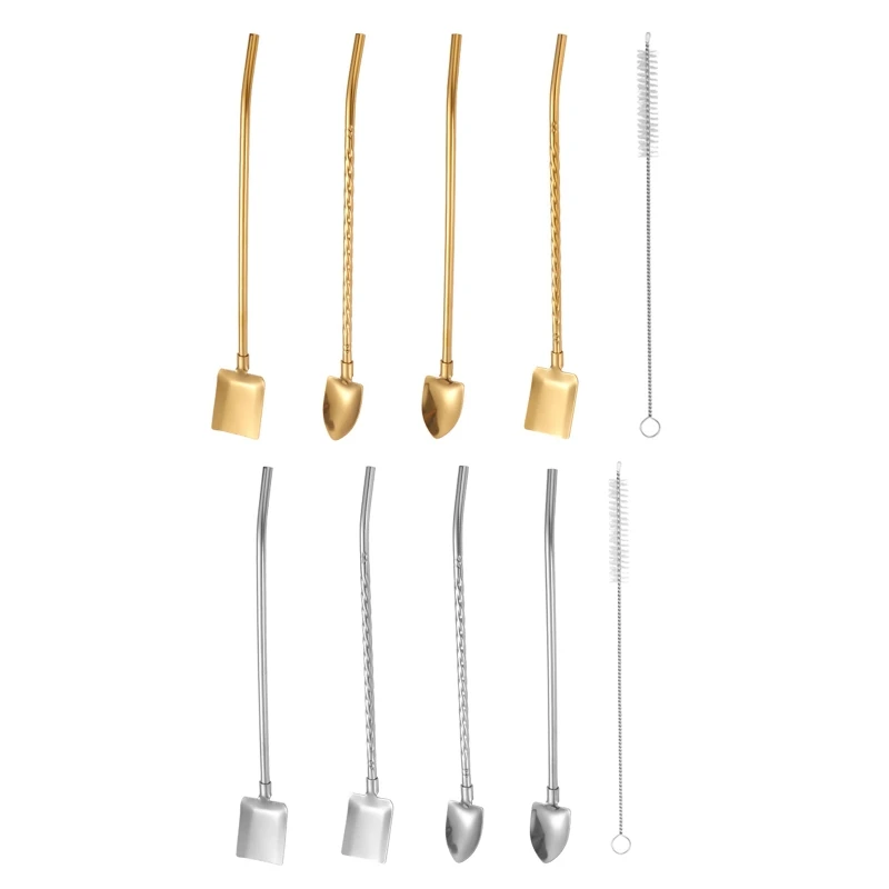 

Reusable Straw Spoon Straw Metal Straw Spoon 2 in 1 For Ice Cream Fruit