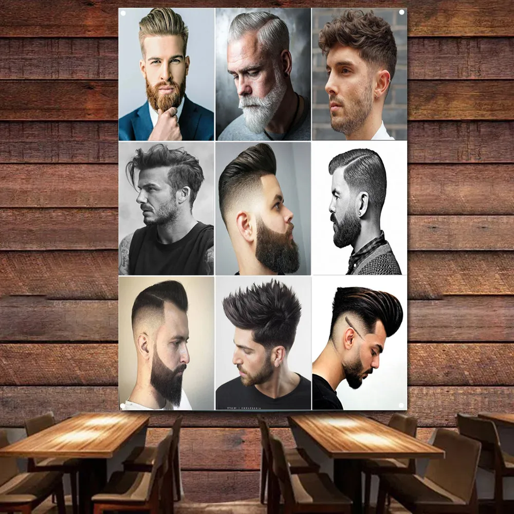 

Мужская прическа гобеленовый плакат, лучшие тату-прически для парикмахера женский флаг для стрижки и бритья баннер для декора салона