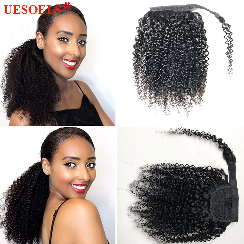 

Peruvian Kinky Curly 8"-26" 100gram Natural Black Color Ponytail 100% Remy Human Hair Extension For White Women In Uesoels Store