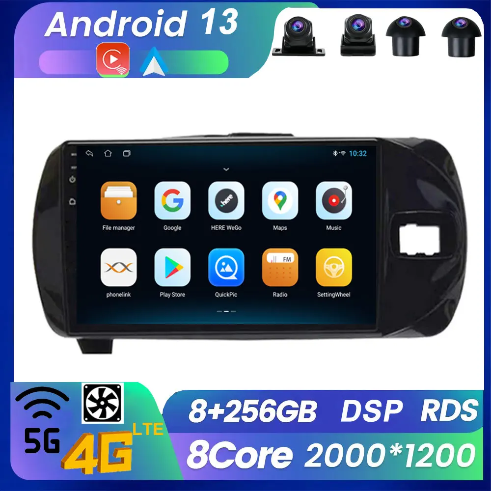 

9-дюймовый автомобильный экран Android 13 для Toyota Vitz 3 III XP130 2014 2019 беспроводной Carplay мультимедийный видеоплеер Навигация стерео