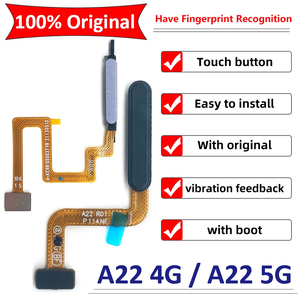 

100% Original Home Button Fingerprint Touch ID Menu Return Key Recognition Sensor Scanner Flex Cable For Samsung A22 4G / A22 5G
