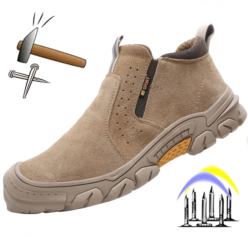 

Новинка 2022, мужские ботинки со стальным носком, ботинки для защиты от ударов и ударов, защитная обувь, мужская обувь для сварки, рабочие боти...