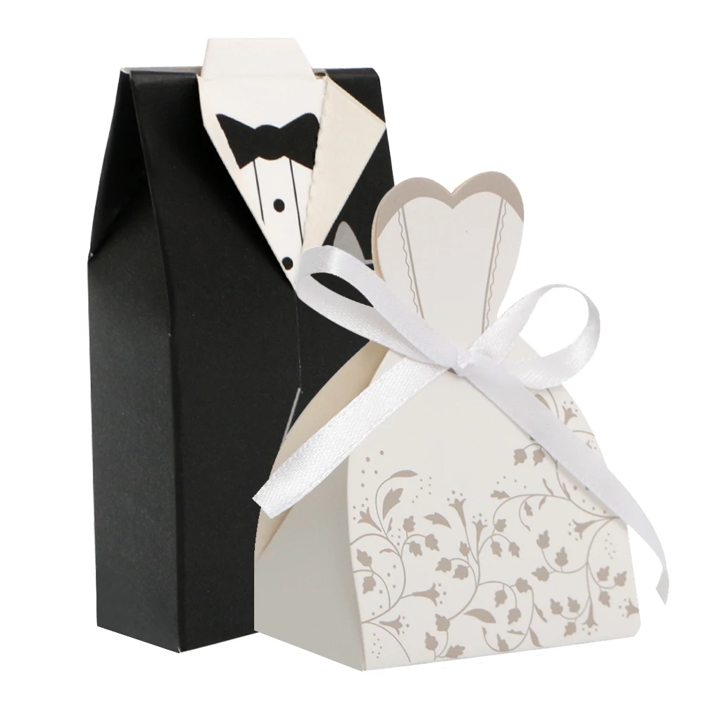 

10/20pcs Wedding Party Favor Boxes Wedding Candy Boxes Dress Tuxedo Bride Groom Candy Chocolate Gift Box for Wedding Decoration