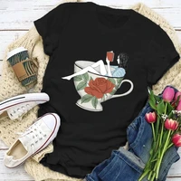 custom t shirt lovely vintage clothes for women tshirt female graphic cartoon print cute ladies tees tops coffee cup pattern