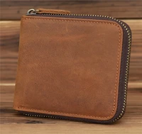 mens small wallet luxury vintage genuine leather rfid short purses for man with coin pocket card holder zipper around wallets