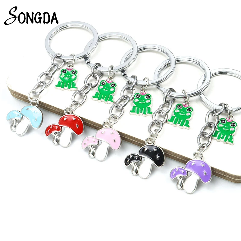 

Funny Frog Mushroom Keychains Colorful Enamel Keyring Women Men Handbag Pendant Accessories DIY Jewelry Bestfriends Kids Gifts