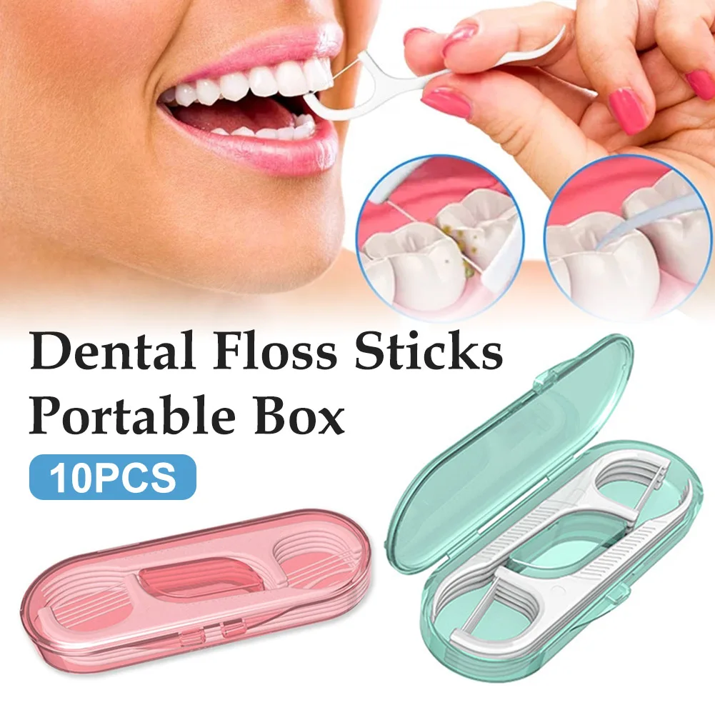 

10pcs Dental Floss Sticks Portable Box Disposable Toothpicks Interdental Brush Floss Deep Teeth Cleaning Dental Floss For Teavel