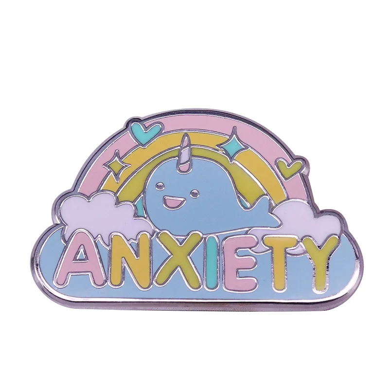 

Rainbow Narwhal Hard Enamel Pin Cute Animal Whale Badge Anxiety Mental Health Awareness Pins