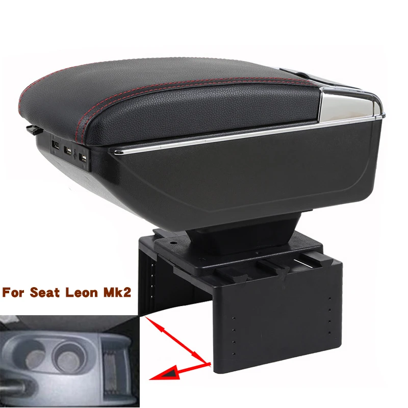 

Подлокотник для Seat Leon Mk2, центральный подлокотник с контейнером для хранения, подстаканником, пепельницей, аксессуары для стайлинга автомоб...