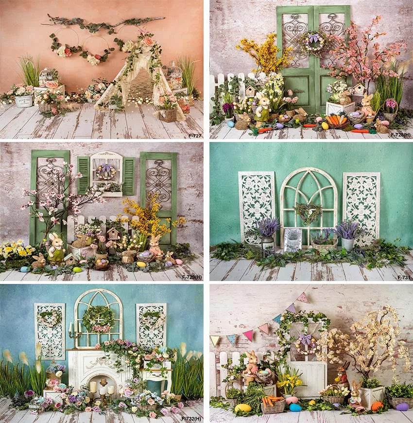 

Spring Easter Backdrops Photography Baby Shower Portrait Photographic Background Bunny Flowers Egg Photo Studio Photophone