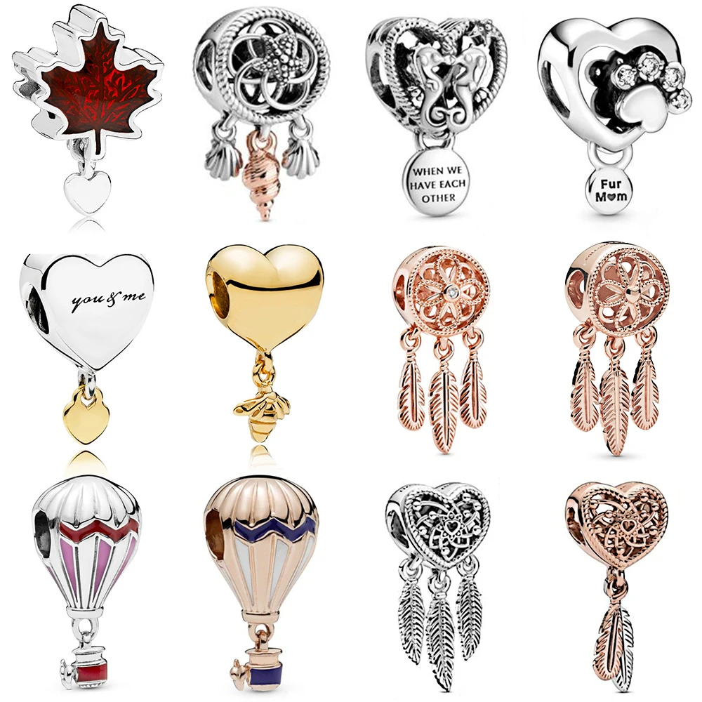 

Pan S925 Sterling Silver New Rose Gold Dreamcatcher Beads Diy Bracelet Charm Couple Money Chain Love Pendant Original Works