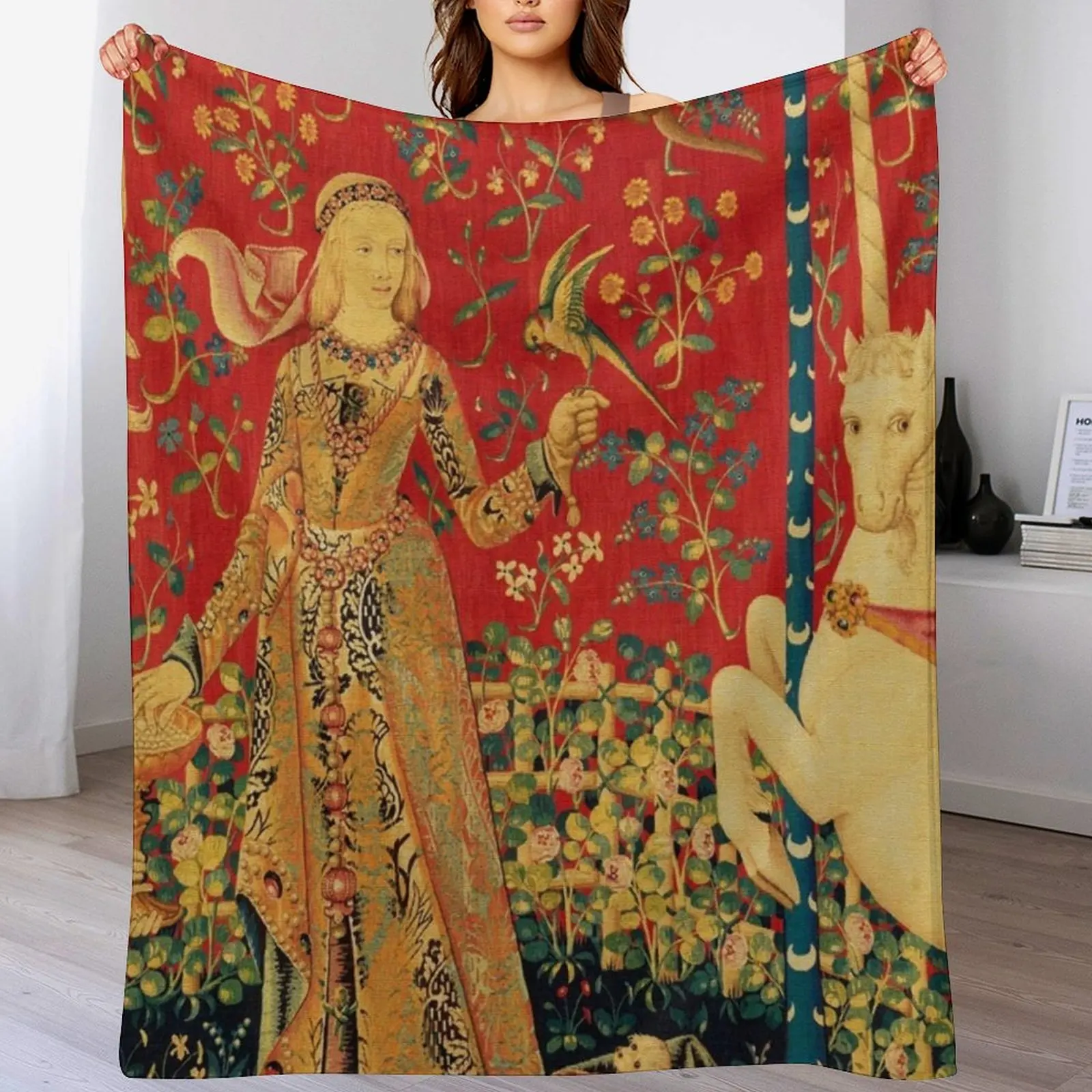 LADY AND UNICORN Taste Detail красные зеленые фэнтезийные цветы одеяло с животными для дивана