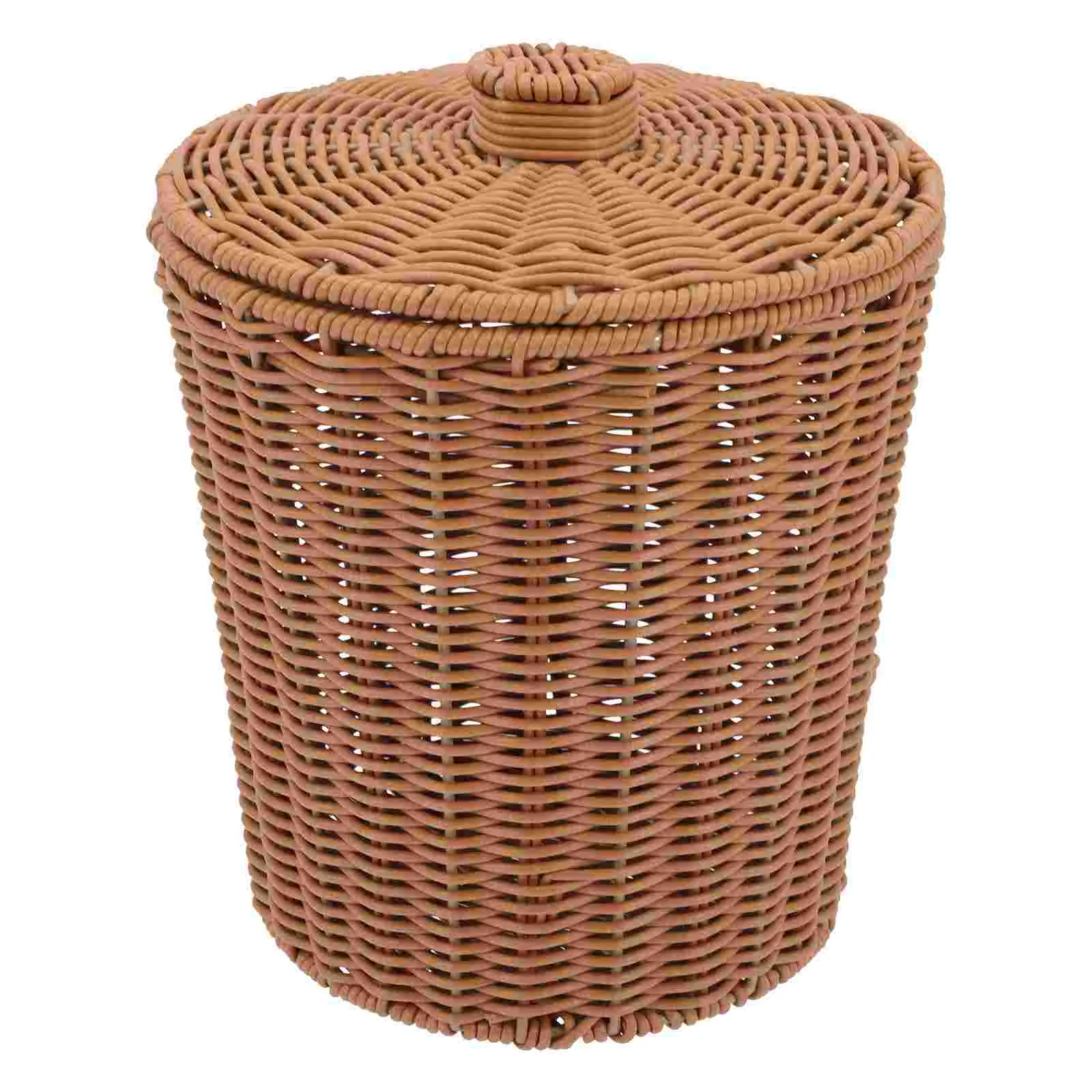 

Basket Trash Storage Waste Woven Can Bin Rattan Laundry Garbage Baskets Wicker Lid Container Round Clothes Office Rubbish Hamper