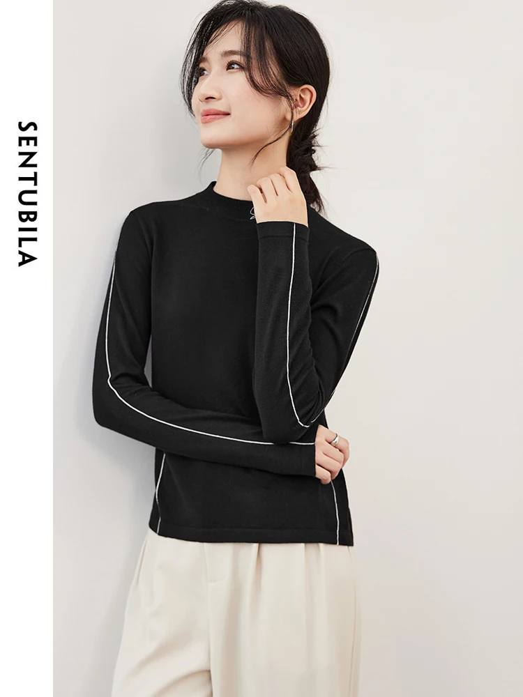 Женский шерстяной свитер с вышивкой SENTUBILA облегающий удобный пуловер длинным