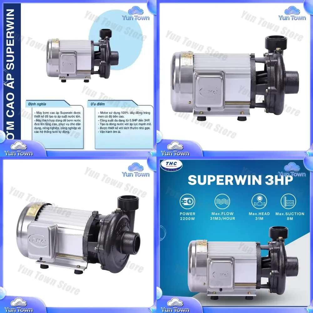 Фото Электрический насос высокого давления Superwin 2200 Вт, 31 м напор, 3 л.с. для дома, сада, ирригации, мойки автомобилей, использования на ферме №1