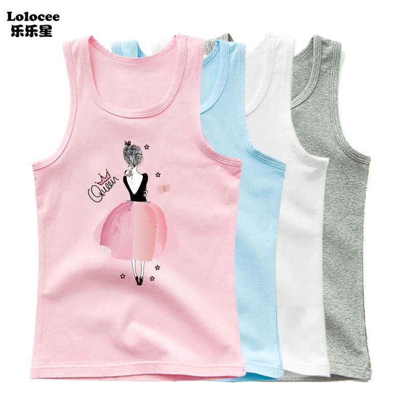 

Kawaii Girls Sleeveless T Shirts Ballet Dance Kids Cartoon Print Vest Dancer Summer Children's Cotton Tank Tops Fashion Clothes