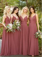 simple chiffon bridesmaid dresses backless spaghetti straps floor length long wedding party gowns