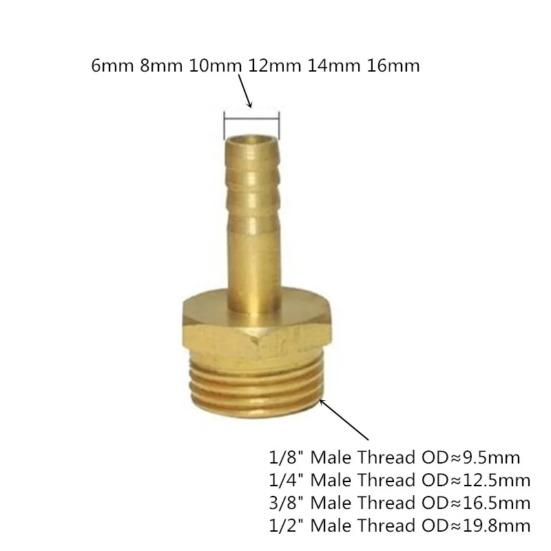 

Pagoda Connector 6 8 10 12 14mm Hose Barb Connector, Hose Tail Thread 1/8 1/4 3/8 1/2 Inch Thread Brass Water Pipe Fittings