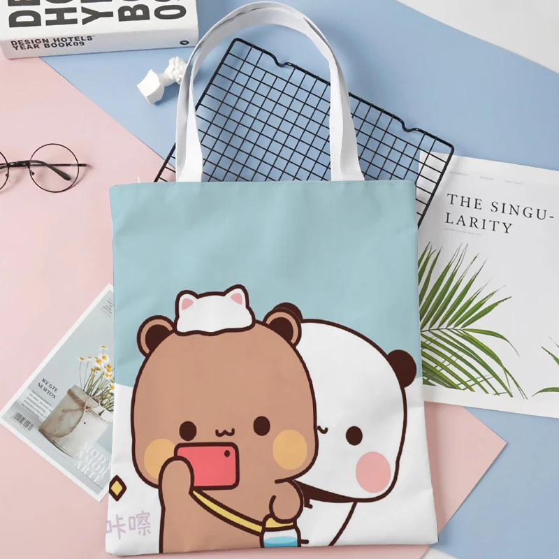 Сумка-тоут с изображением медведя панды хлопчатобумажная ткань сумки-шопперы на