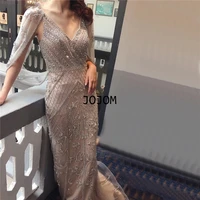 dress 2022 women grey nude v neck sexy evening dresses crystal sleeveless shawl yarn formal evening party dresses for women