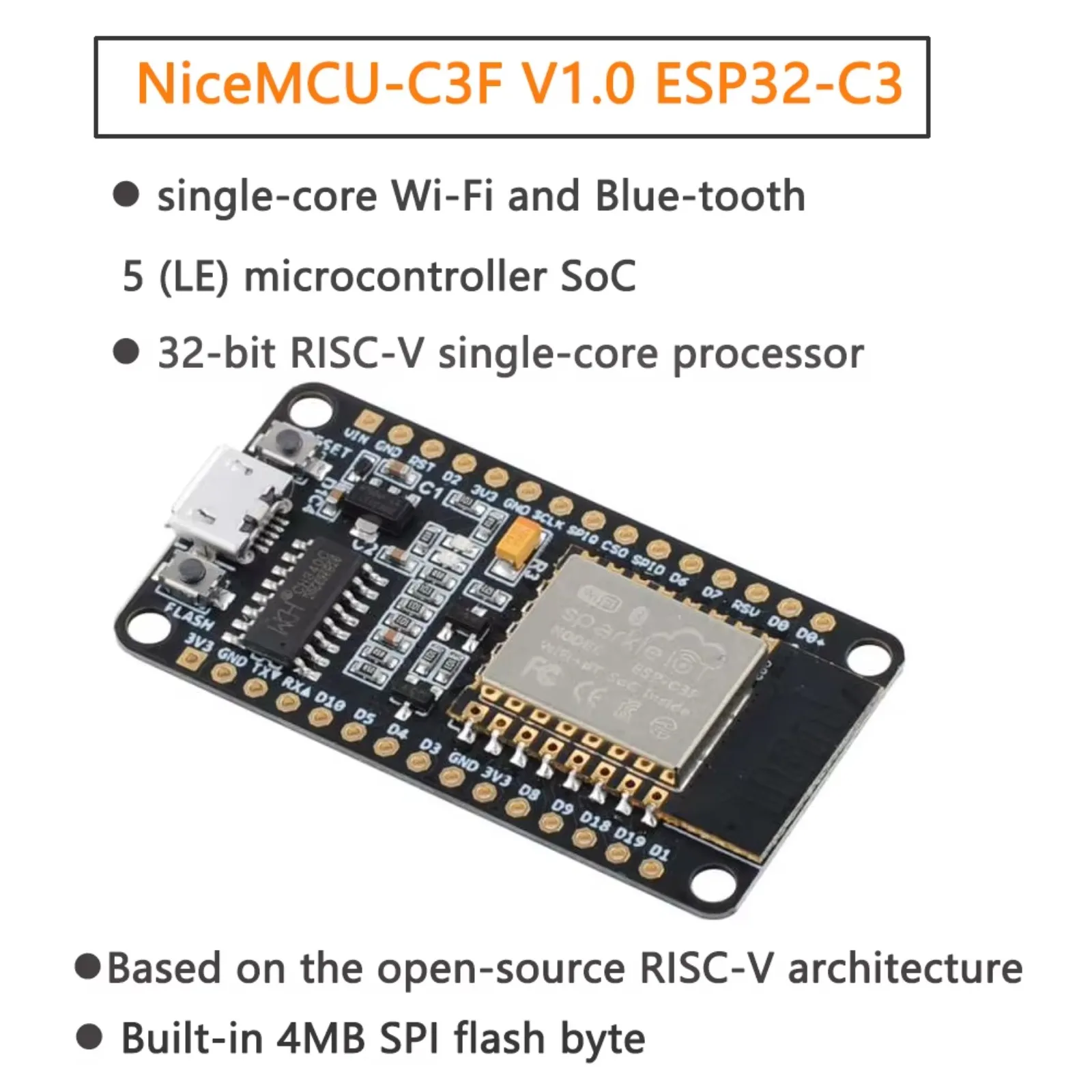 Фото 5 шт. DIYmall NiceMCU-C3F V1.0 ESP32-C3 WiFi +BT BLE Плата для разработки, 32-битный одноядерный процессор RISC-V, 4 МБ Flash №2