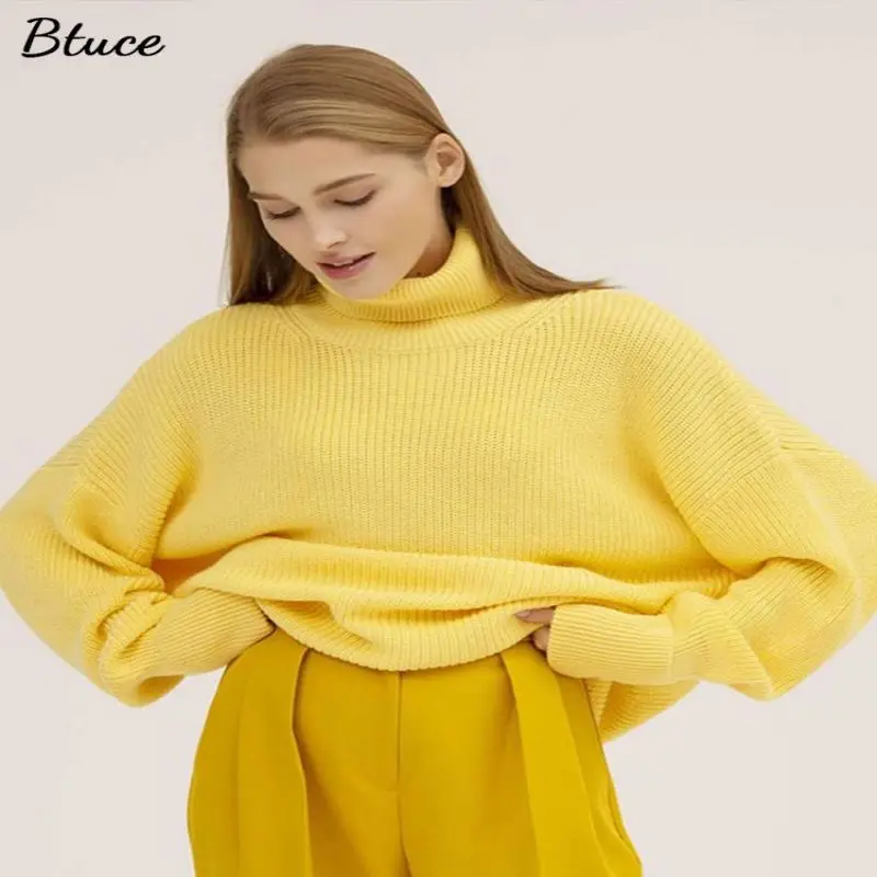 

Solid Thicken Warm Knitted Sweater Female Turtleneck Oversized Pullovers 2022 Autumn Winter Cashmere Pullover Jumper