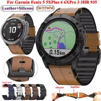 22 26mm quickfit smart watch straps for garmin fenix 6 6x pro 5x 5 plus 3hr 935 945 s60 genuine leather band silicone wristband