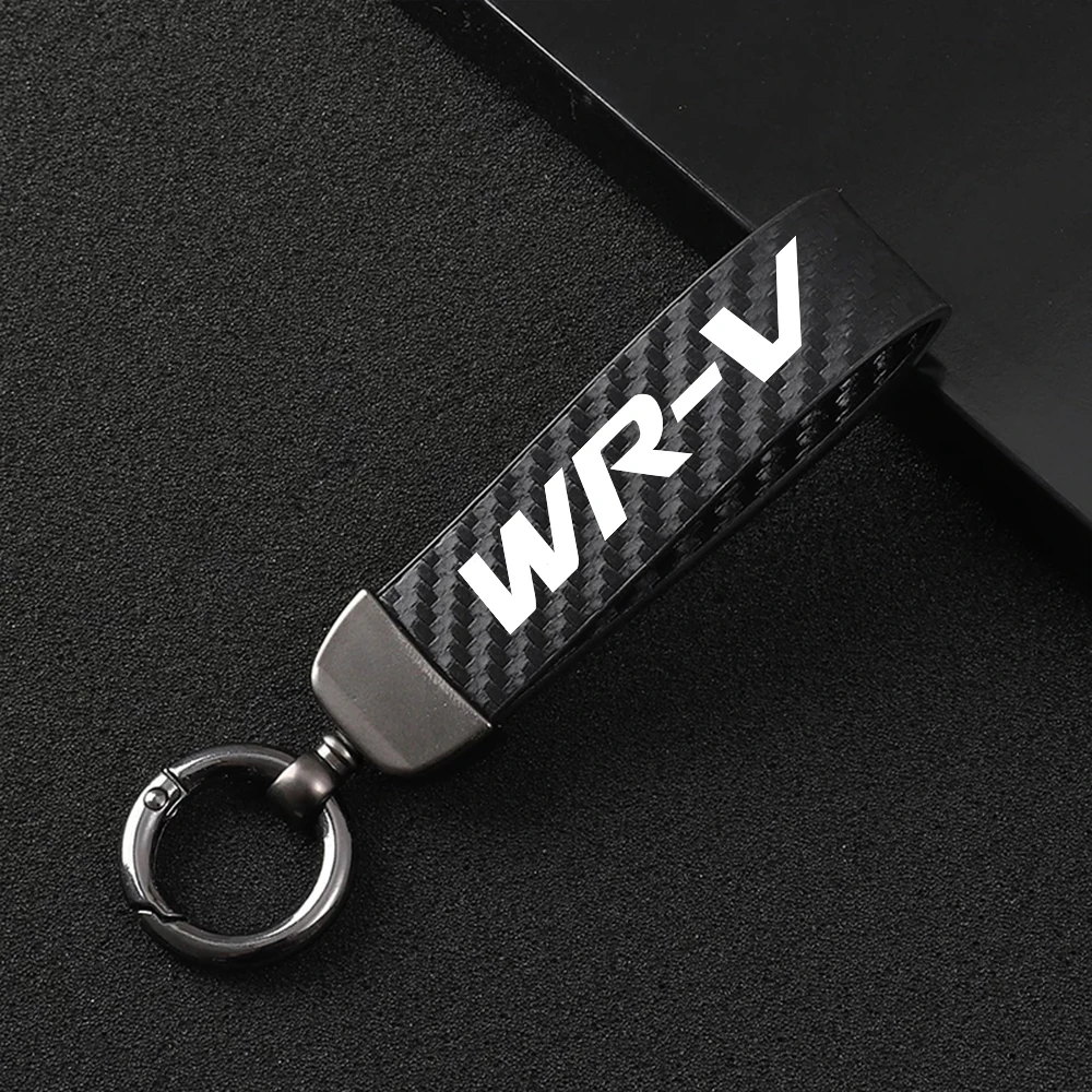 

For Honda WR-V Car Carbon Fiber Stripe Leather Rope Chain New Fashion Auto Key Rings Strap Holder High-Grade Styling Accessories