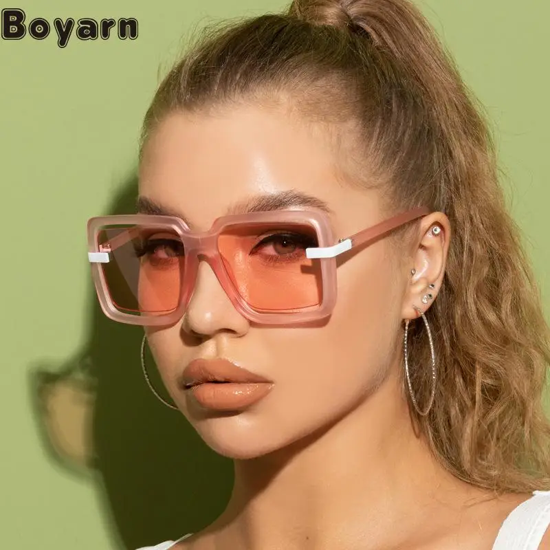 

Boyarn New Fashion Large Frame Square Sunglasses Women's Fashion Hollow Out Candy Sunglasses Street Photo Sunglasses Men's
