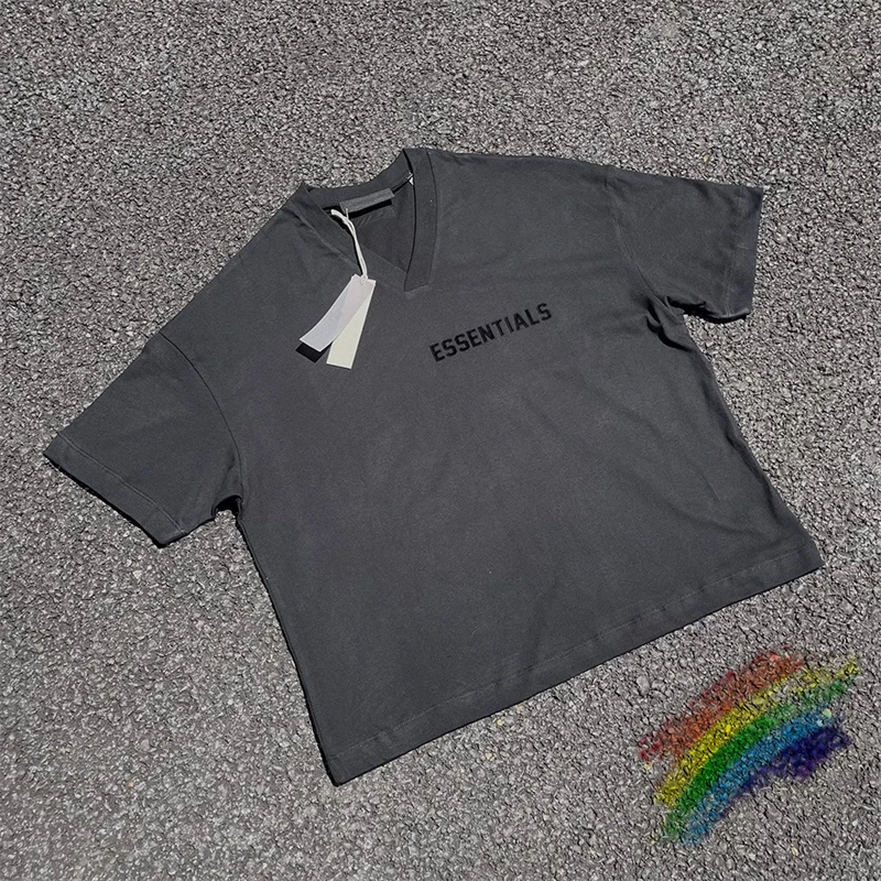 

20223ss ESSENTIALS V-NECK T-Shirt Men Women 1:1 Best Quality Oversize T Shirt Tops Tee