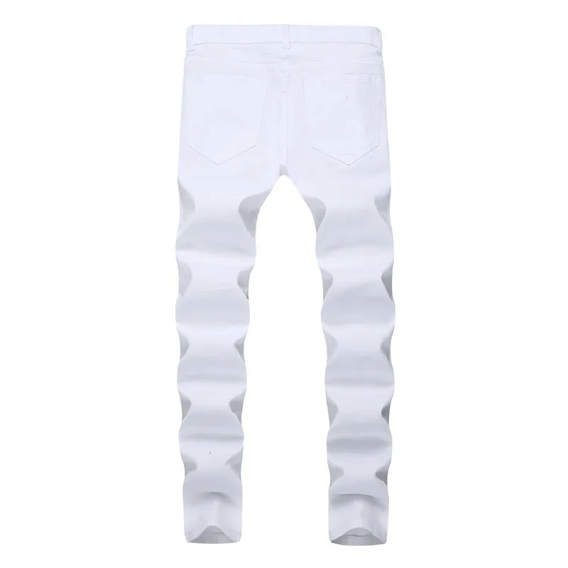 Men's Jeans Multi Zipper Decoration Fashion Trend Nightclub Pants Solid Color Full Length Ripped Jeans Male Trousers