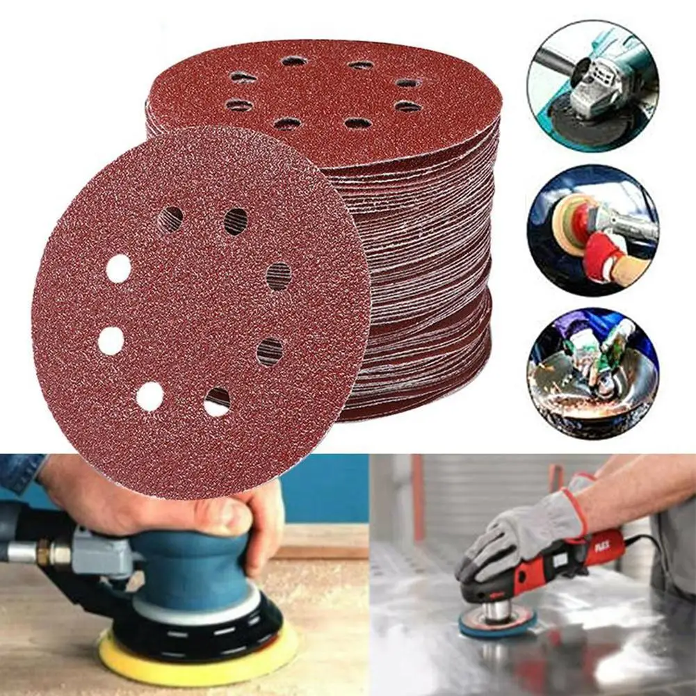 

10pcs 125mm 5" Hook Loop Sanding Paper Pads With 8 Hole Sand Pads Set 40Grit-2000Grit Sandpaper Abrasives Polishing Tools