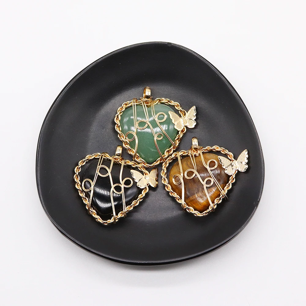 _ Металлическая подвеска в виде бабочки медная проволока обернутая черным агатом