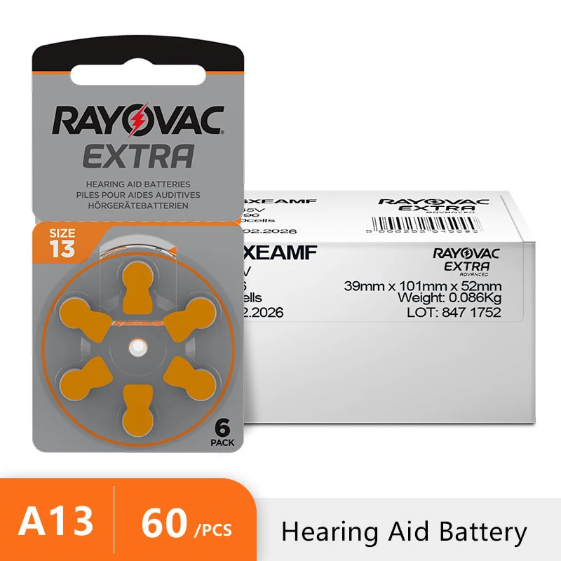Hearing Aid Battery 60PCS RAYOVAC EXTRA Zinc Air Batteries 1