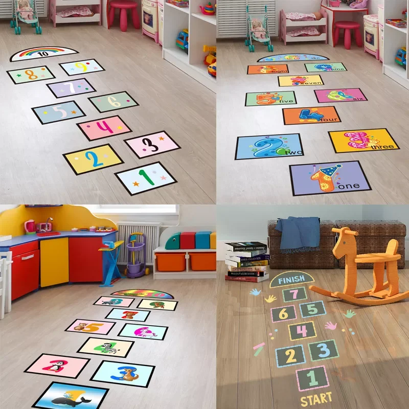 

Cartoon Digital Grid Children's Game Floor Sticker Wallpaper Door Sticker Self-Adhesive Wall Stickers For Kids Room Home Dec