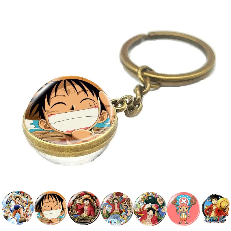 

Pirate King Glass Ball Keychain Road Flying Sauron Beauty Time Gem Double Sided Hemisphere Pendant Bag Car Pendant