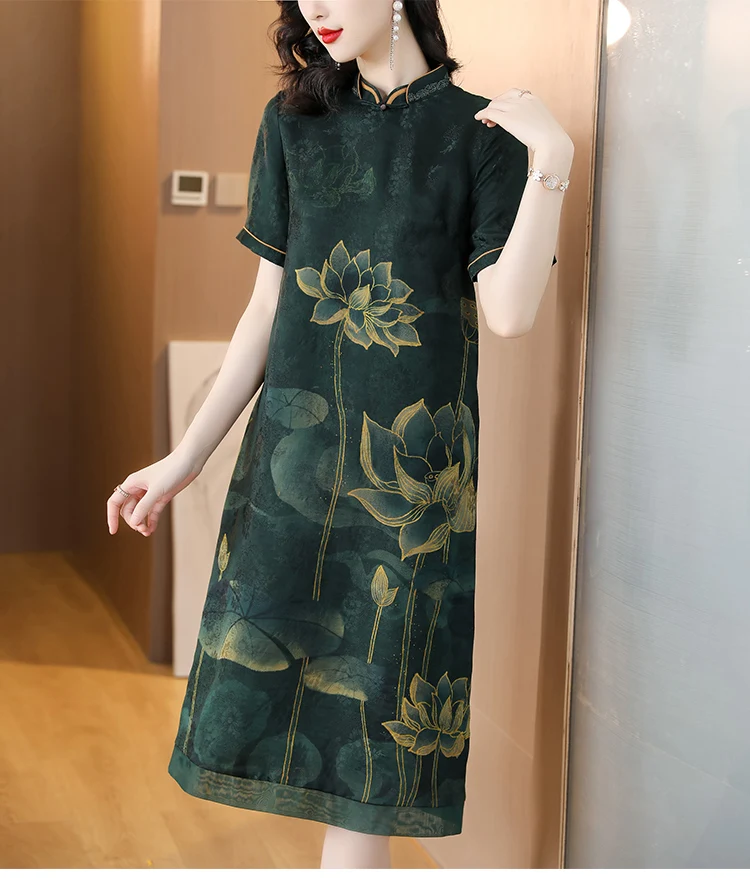 Новинка 2023 модное шелковое платье с принтом женское летнее универсальное