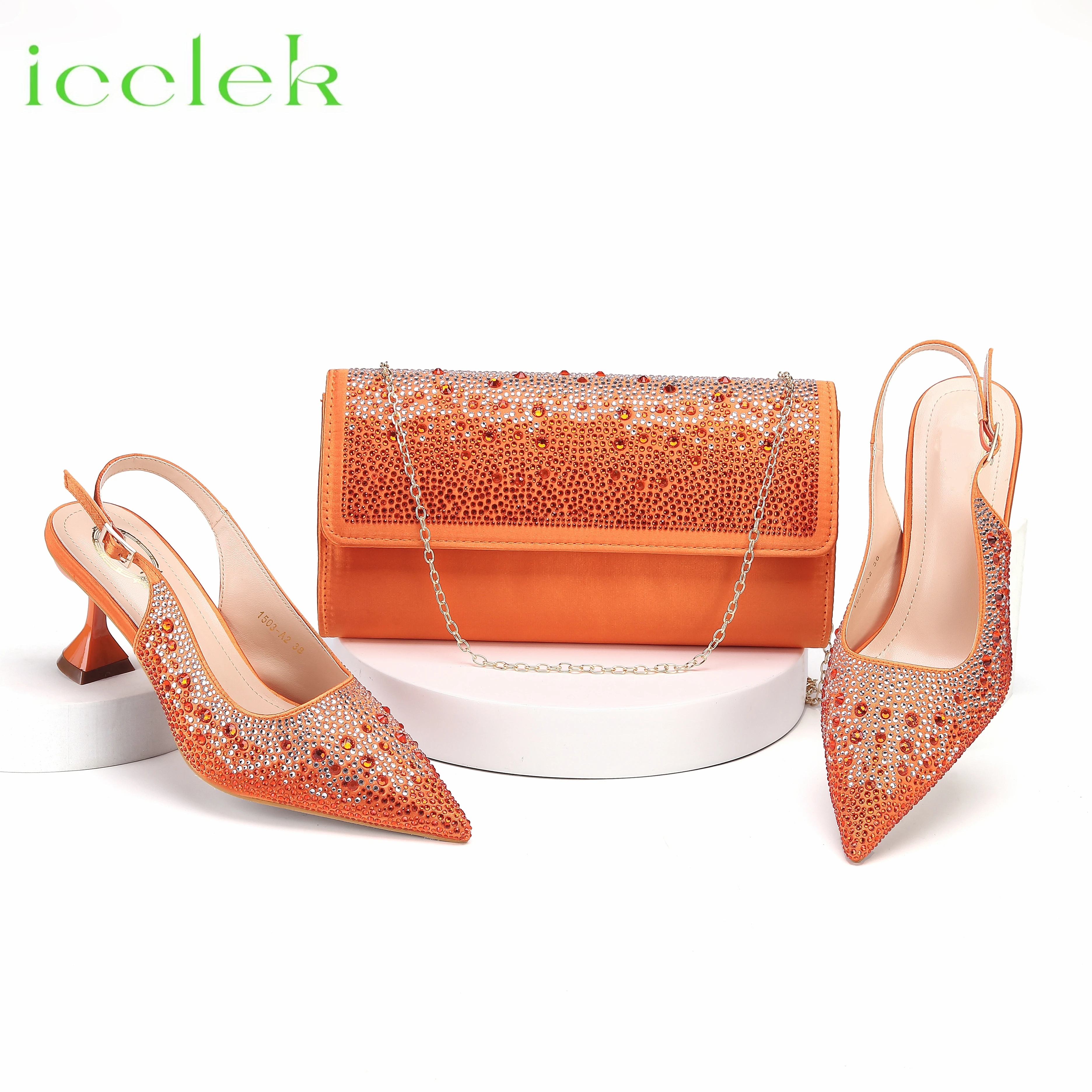 

2023 Orange Color New Coming High Quality Shoes Matching Bag Set For Nigerian Mature Ladies Wedding Party Pump