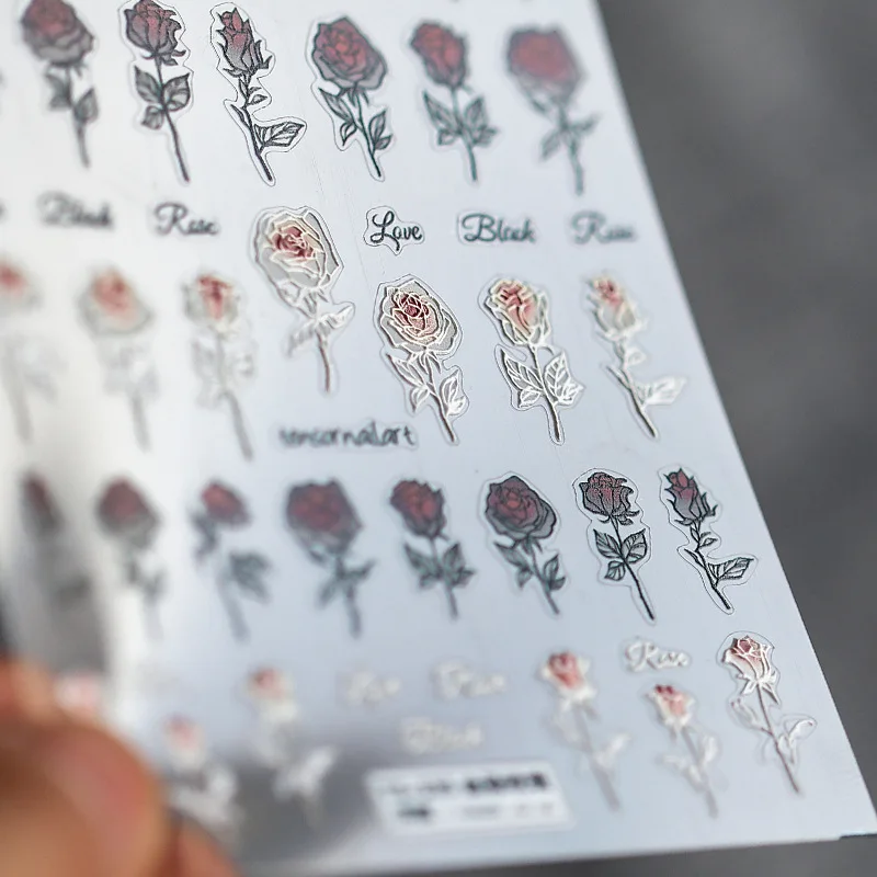 

New fashion three-dimensional nail stickers frosted thin transparent embossed nail stickers blood-stained roses