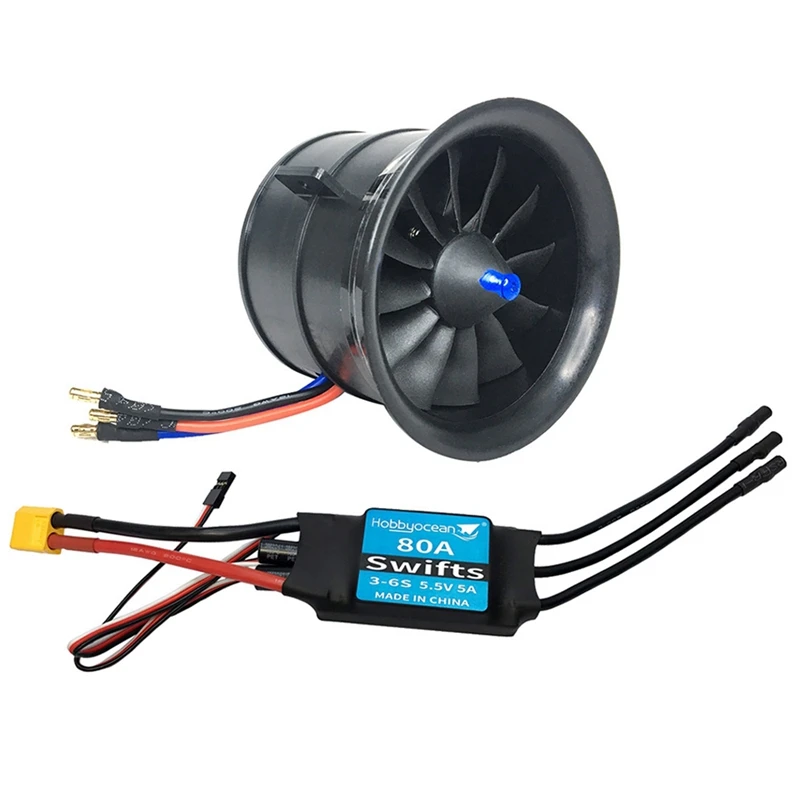 

Hobbyocean 80A ESC EDF 70mm 3400KV 4S 12Blades RC Fan Propeller with Brushless Motor for RC JET Airplane Drone Model Spare Parts