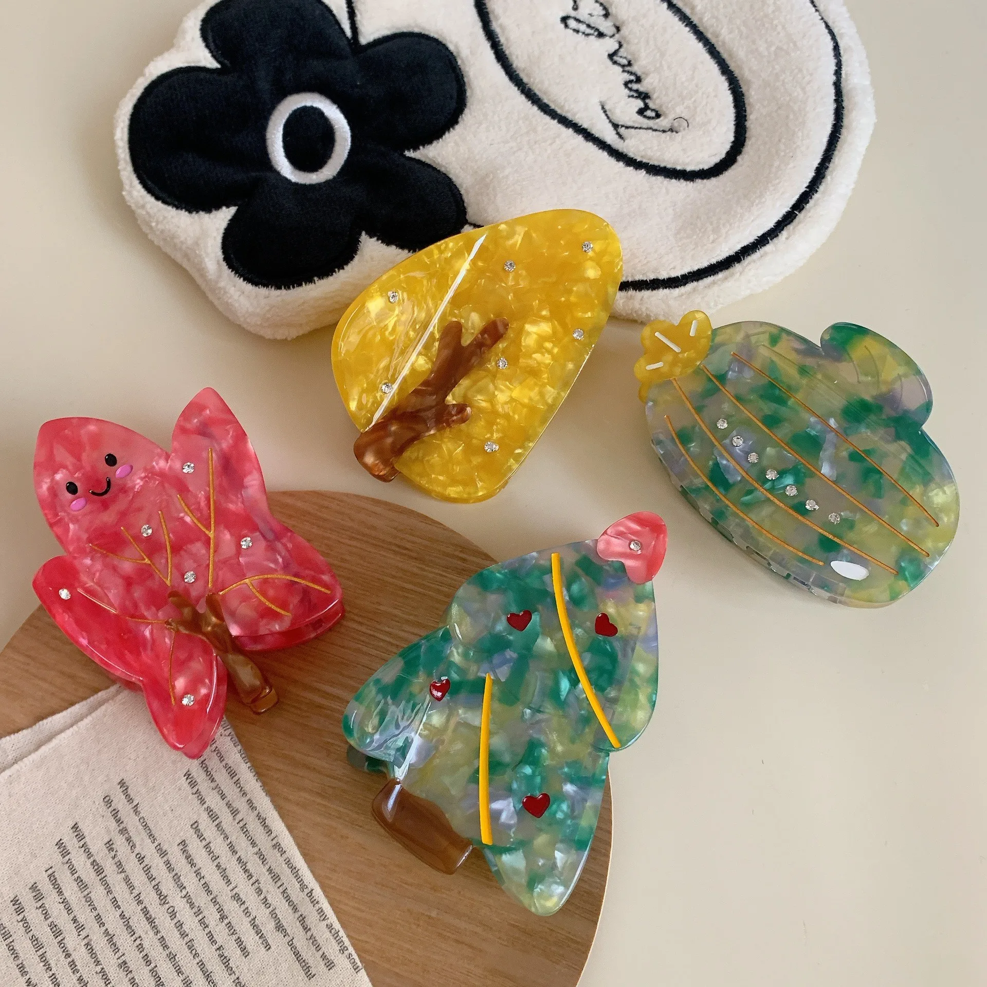 Новый мультфильм красочная рождественская елка коготь для волос ацетат кактус