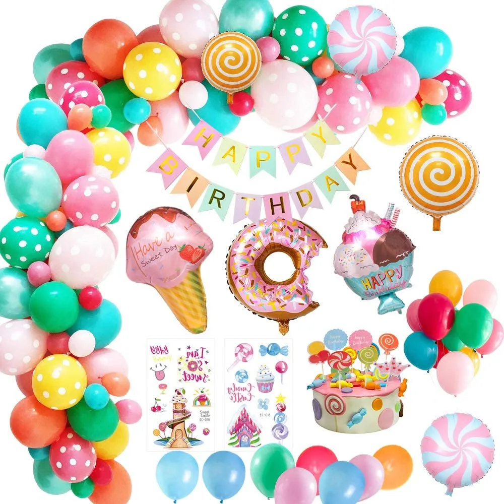 

Sweet Candy Balloon Garland Arch Kit Lollipop Foil Balloons Multicolor Balloons for Kids Birthday Party Baby Shower Decorations