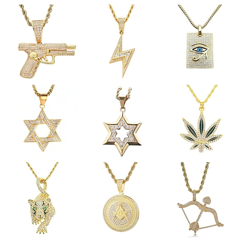 Модное крутое ожерелье с кулоном в стиле хип-хоп инкрустированным Цирконом для