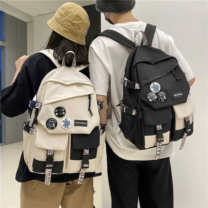 

Fashion Women Backpack Girl Travel High Capacity Student Men Black And White Patchwork Color Waterproof Nylon Laptop Bag