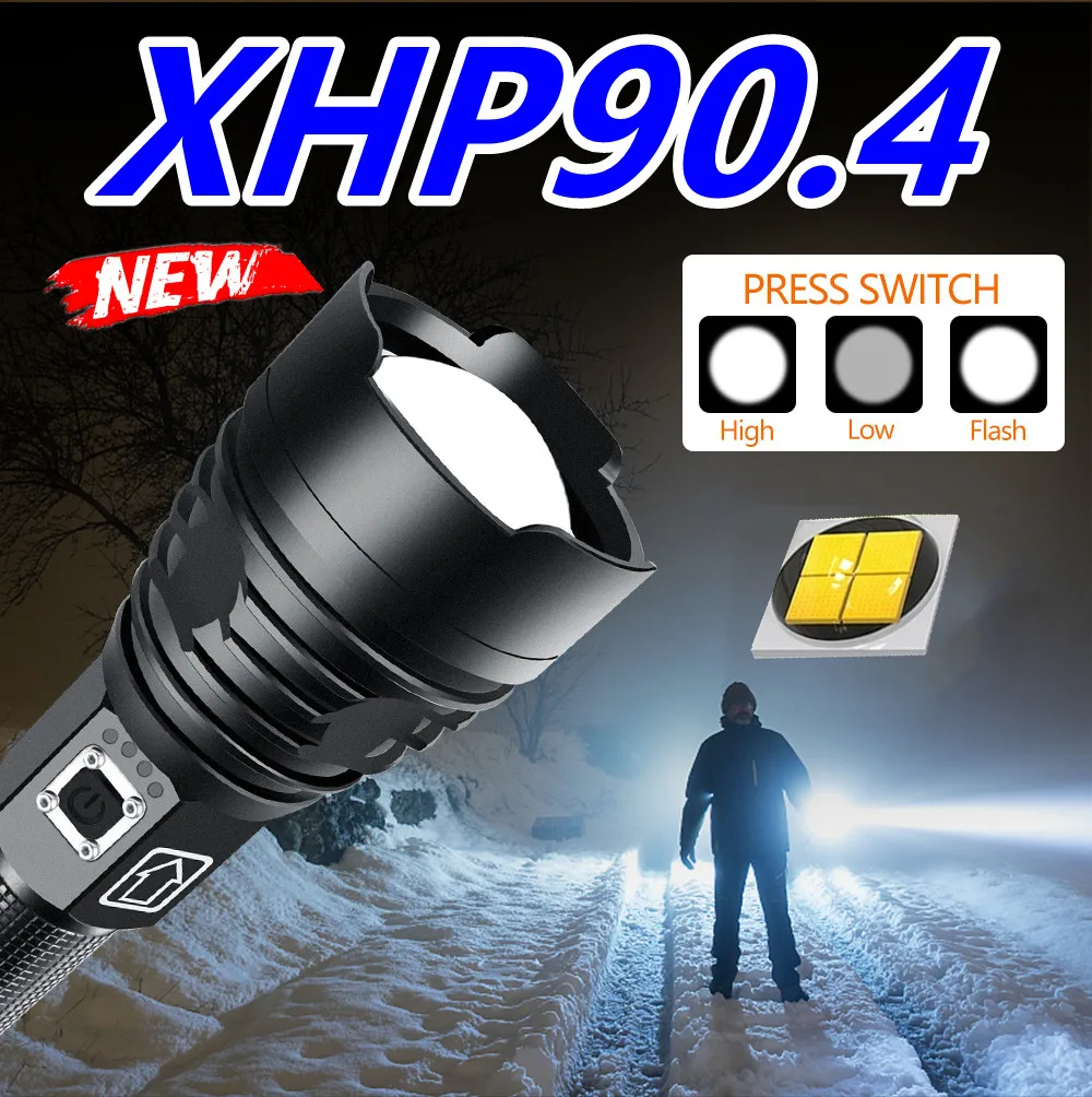 

Highest lumen Most Powerful XHP90.4 long-range XHP70.2 Flashlight LED Tactical Zoom Torch light Use 26650 battery drop shipping