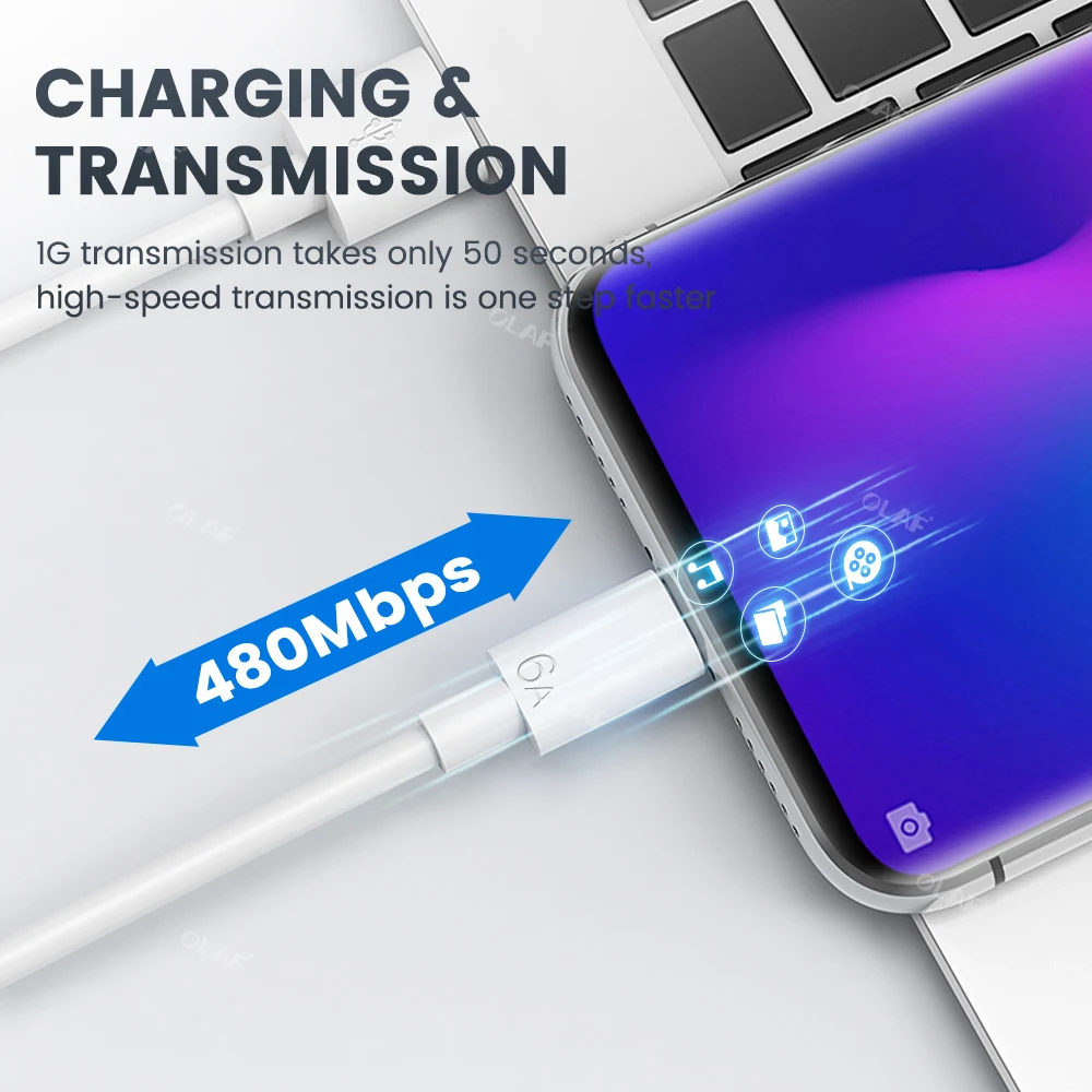 Кабель USB OLAF 6A кабель типа C для суперзарядки Huaweo Mate 40 50 Xiaomi 11 10 Pro OPPO R17 шнур