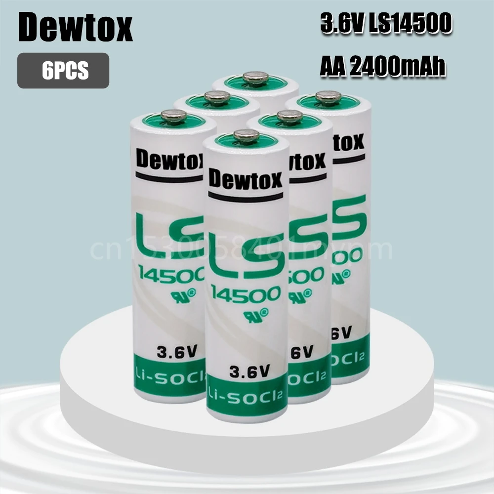 

High quality 6pcs Dewtox AA 14500 3.6V Lithium Battery For Gas Meter Alarm LS-14500 ER14505 Batteries